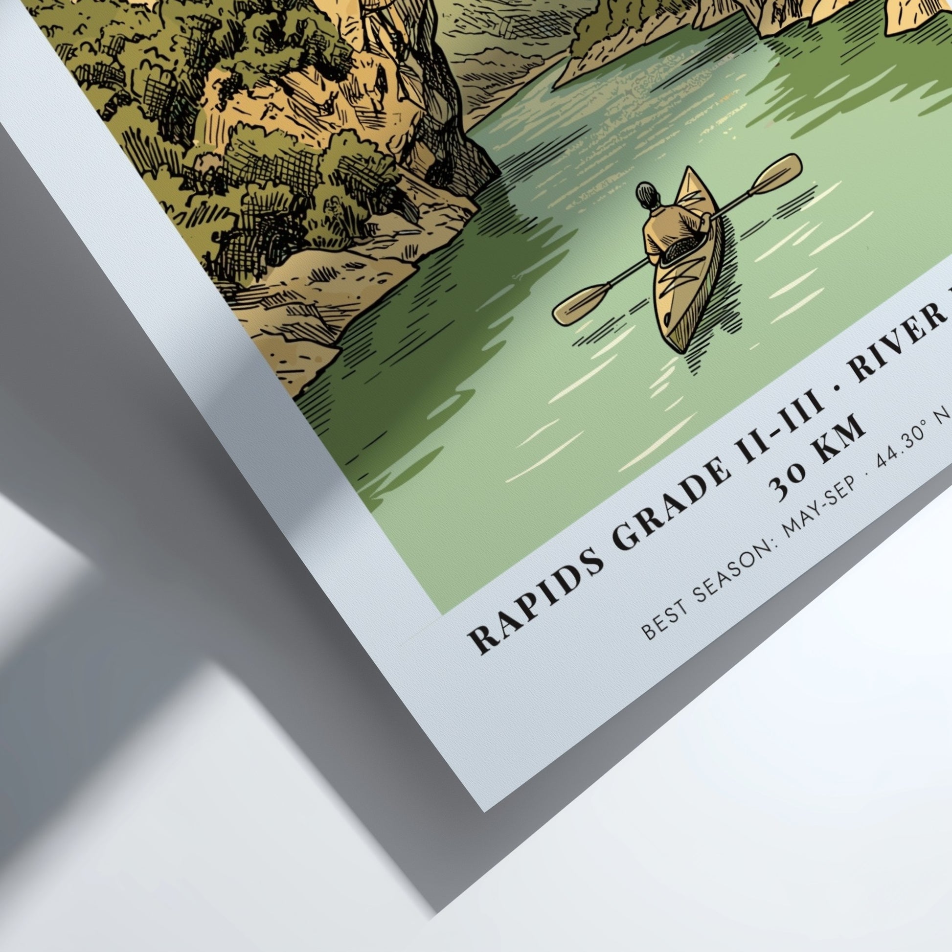 Poster of a kayaker paddling through the natural stone arch at Ardeche Gorge France.