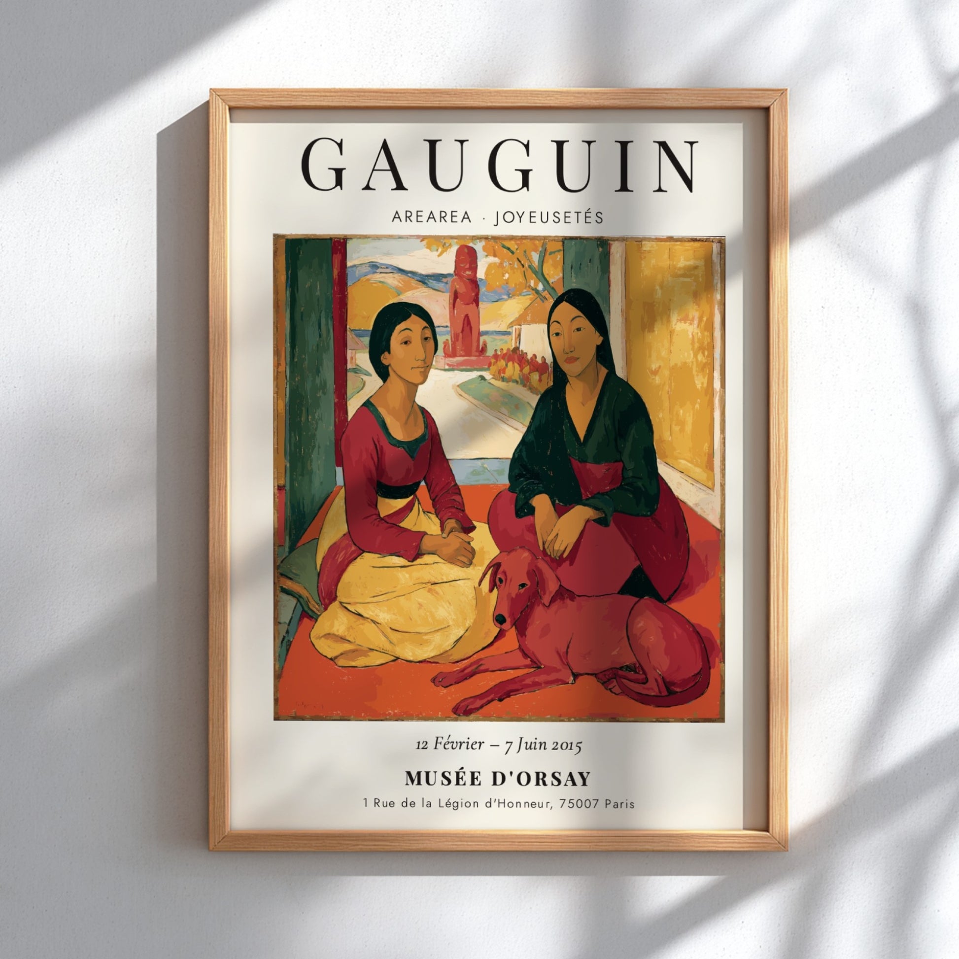 Gauguin exhibition poster featuring Arearea Joyeusetés with vibrant colors and expressive figures