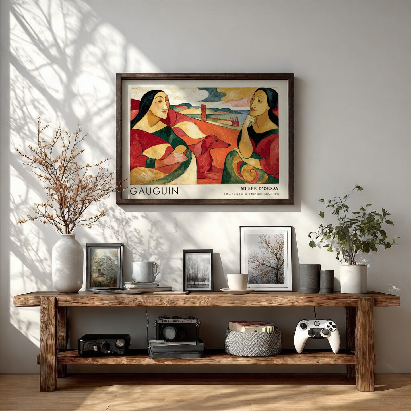 Wall art poster featuring Gauguin Arearea painting with two women and a dog