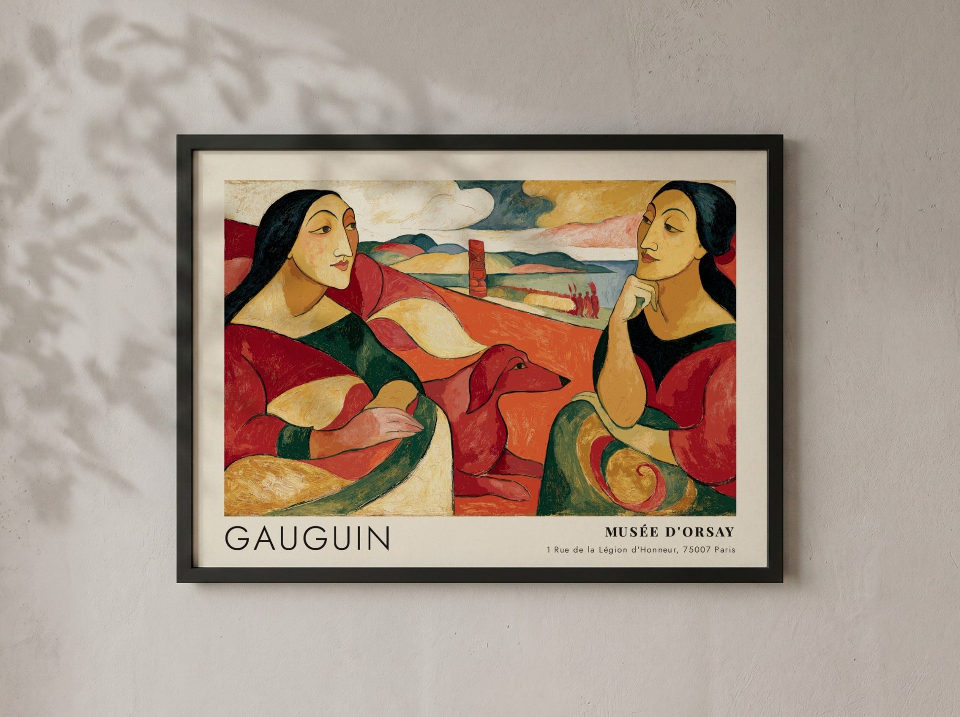 Wall art poster featuring Gauguin Arearea painting with two women and a dog