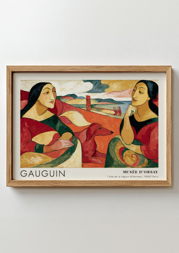 Wall art poster featuring Gauguin Arearea painting with two women and a dog