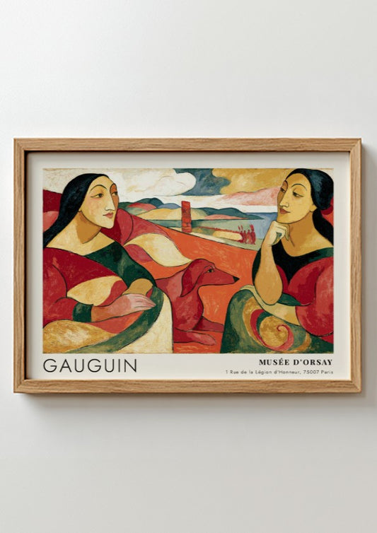 Wall art poster featuring Gauguin Arearea painting with two women and a dog