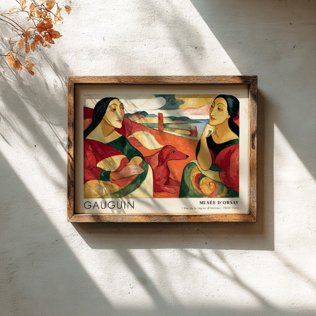 Wall art poster featuring Gauguin Arearea painting with two women and a dog