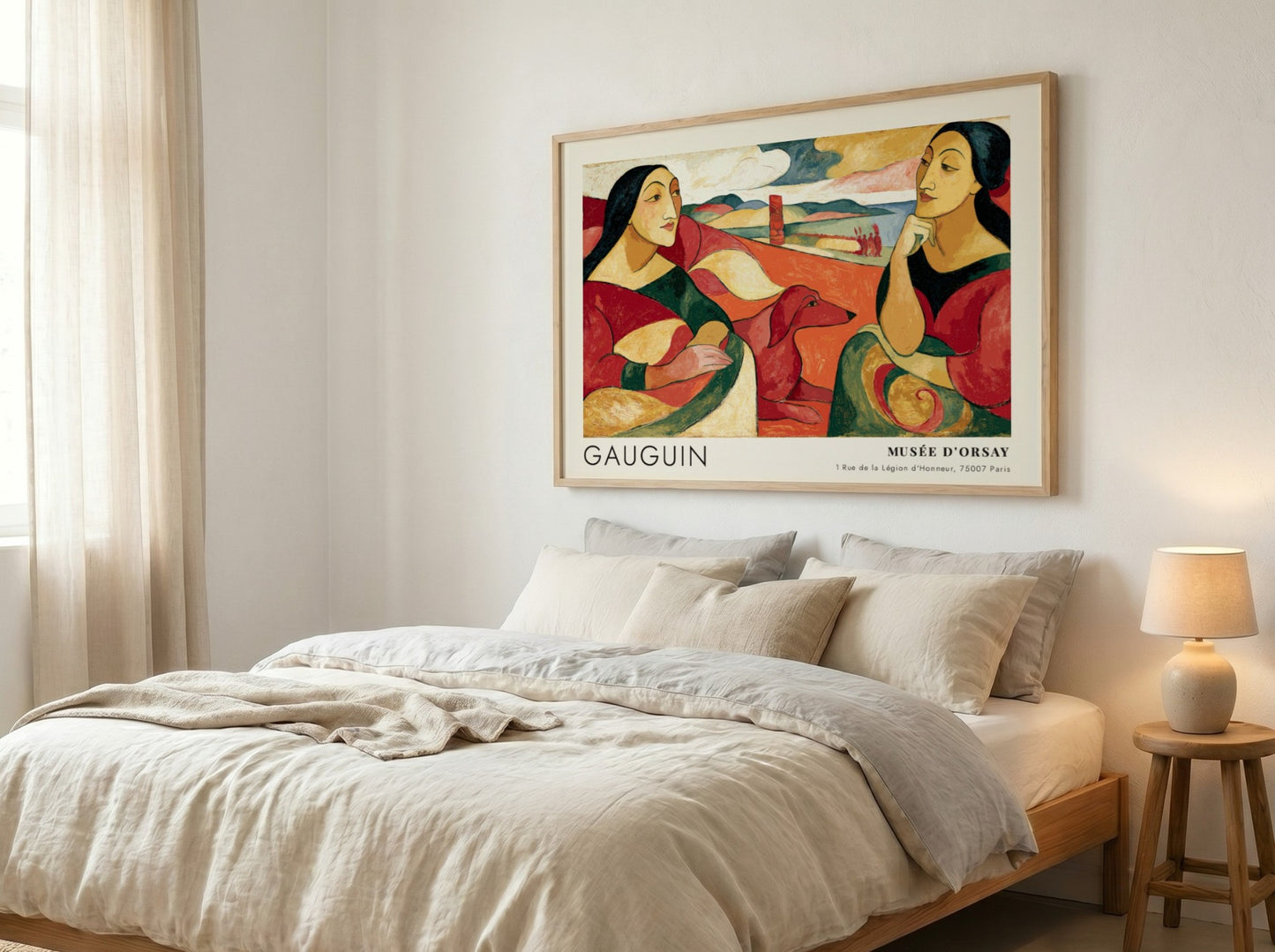 Wall art poster featuring Gauguin Arearea painting with two women and a dog