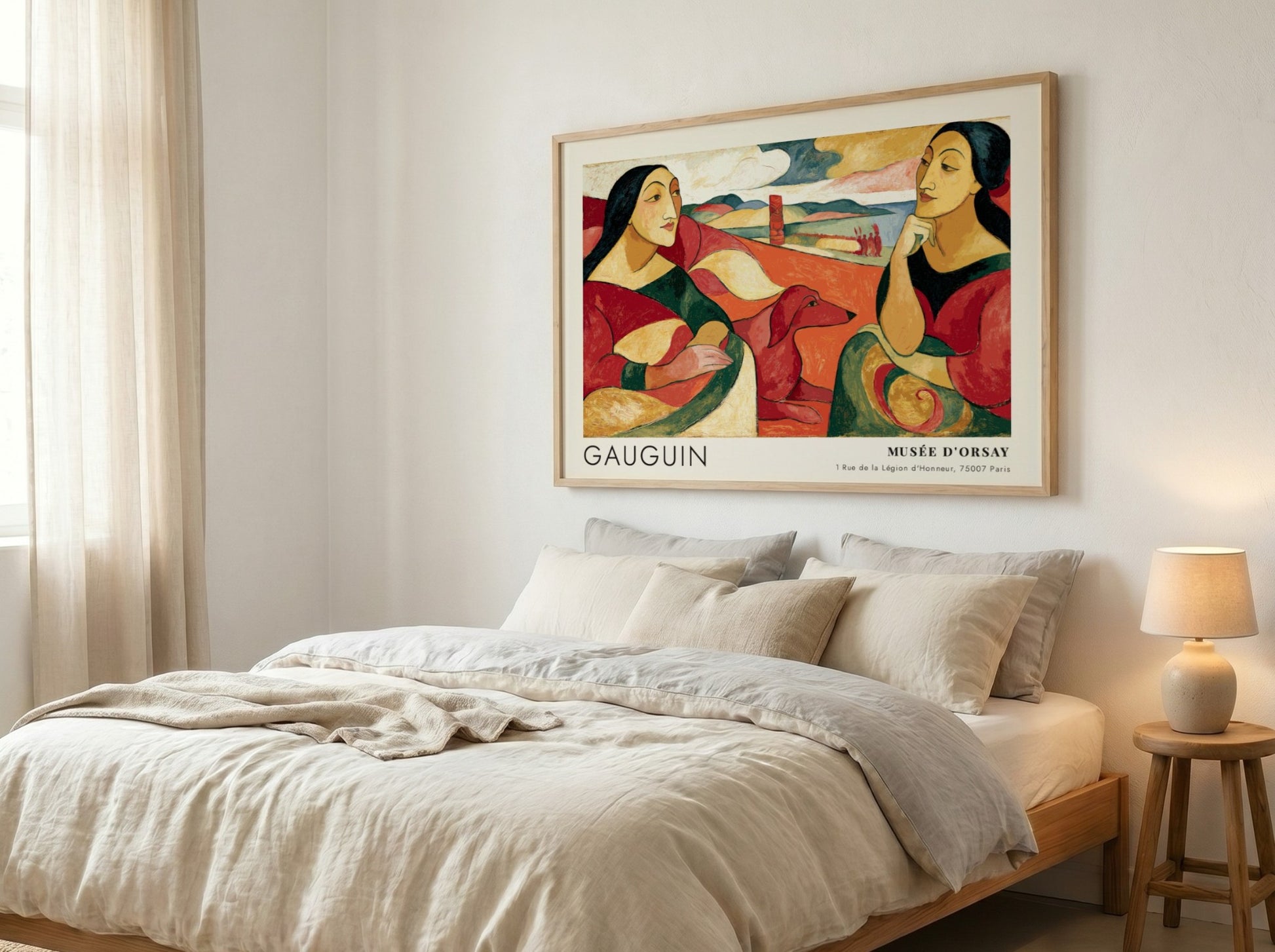 Wall art poster featuring Gauguin Arearea painting with two women and a dog