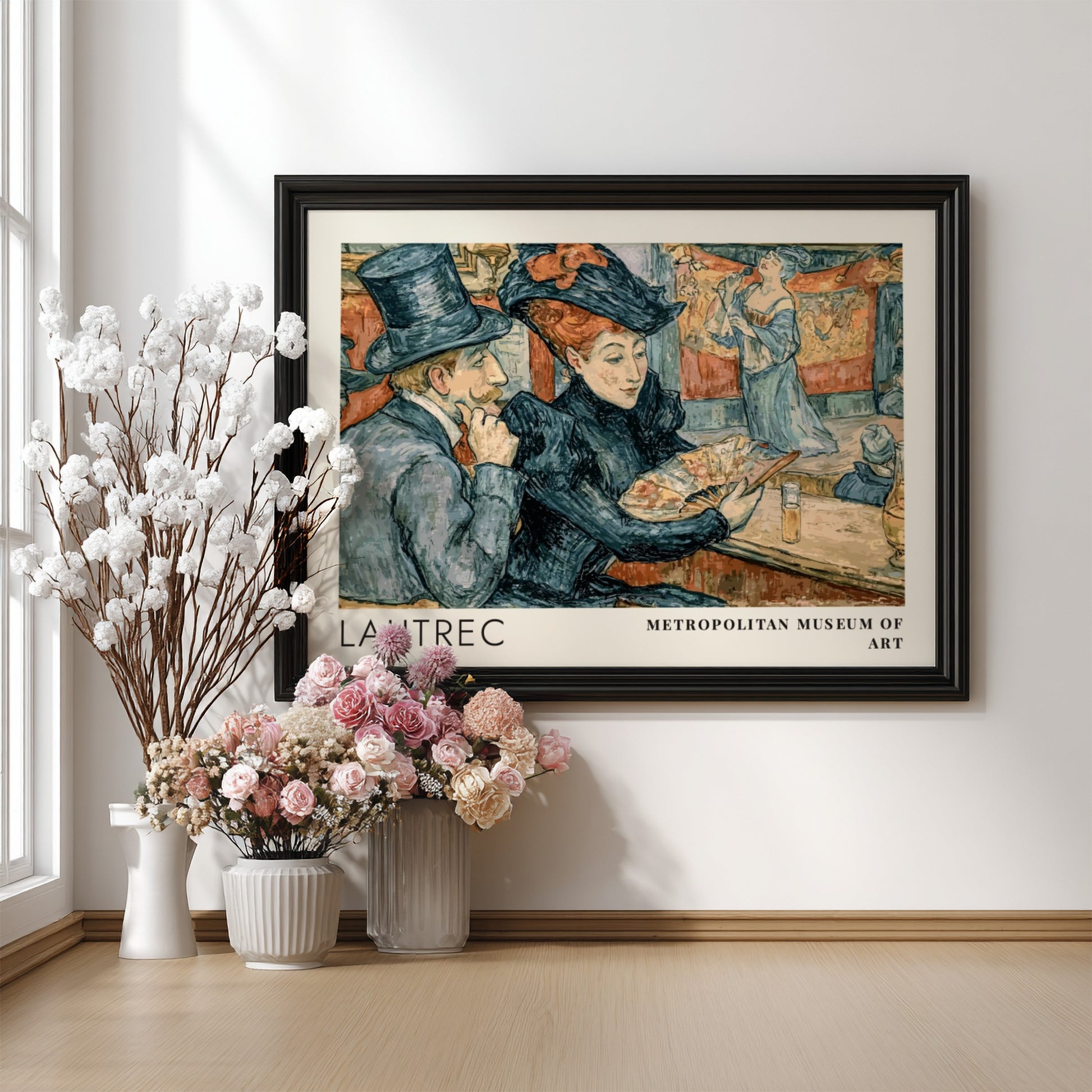 Wall art poster featuring Lautrec Metropolitan Museum design with elegant figures in blue tones.