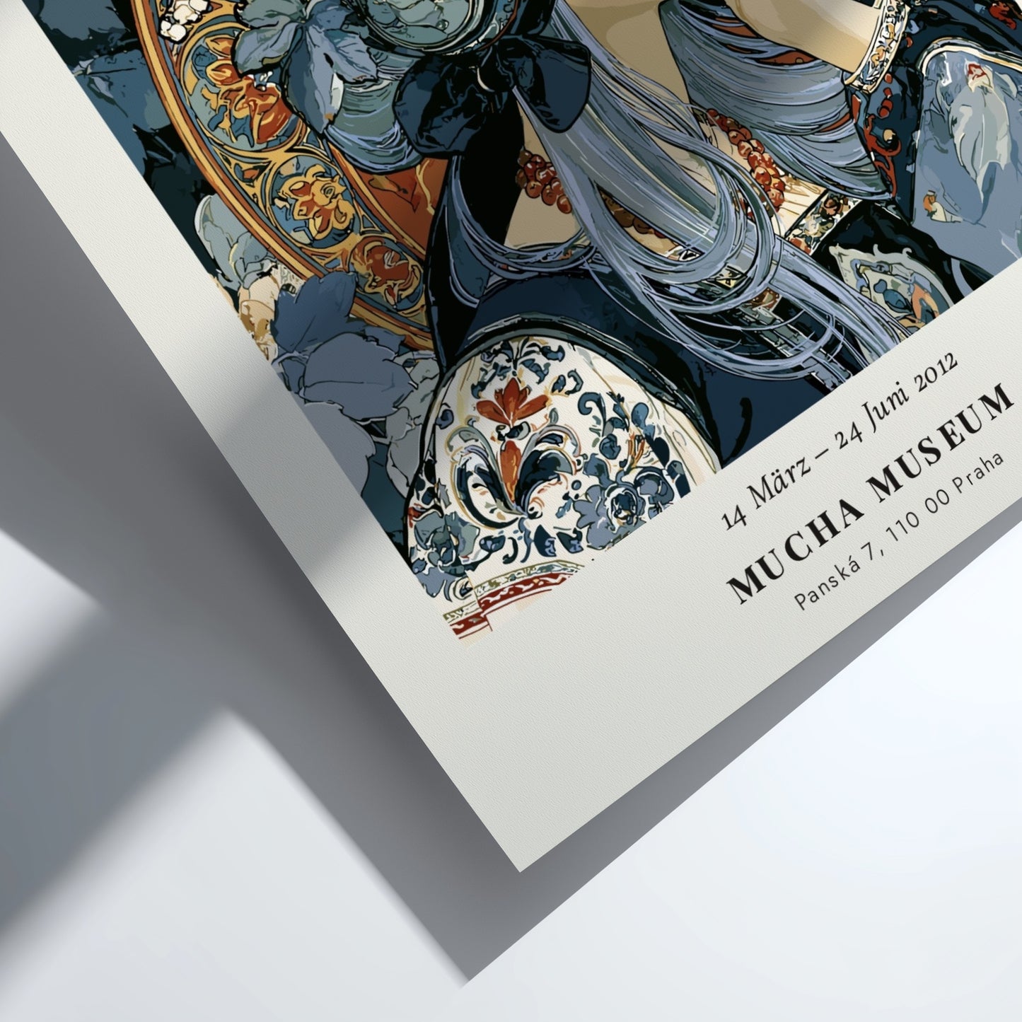 Alphonse Mucha poster featuring Art Nouveau style with intricate details and soft colors