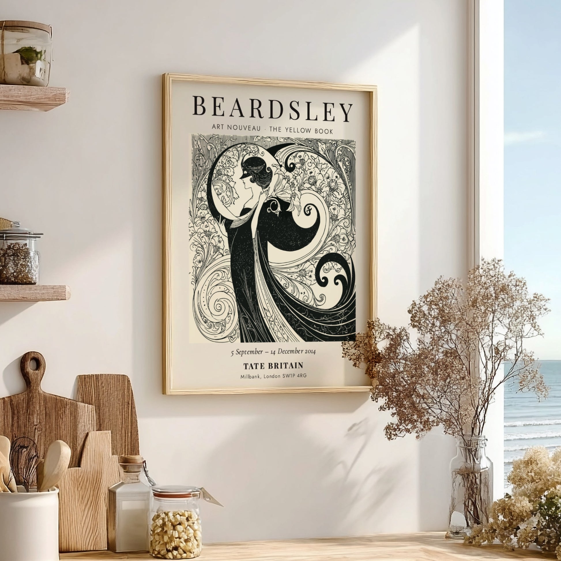 Aubrey Beardsley poster featuring intricate Art Nouveau design in monochrome tones