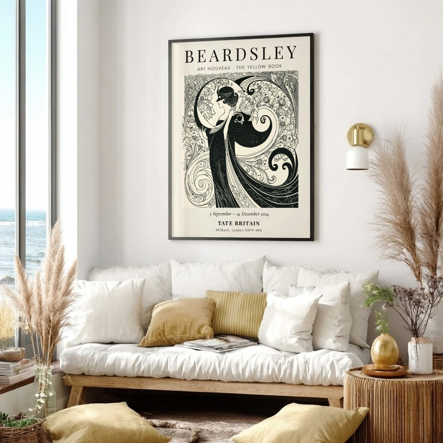 Aubrey Beardsley poster featuring intricate Art Nouveau design in monochrome tones