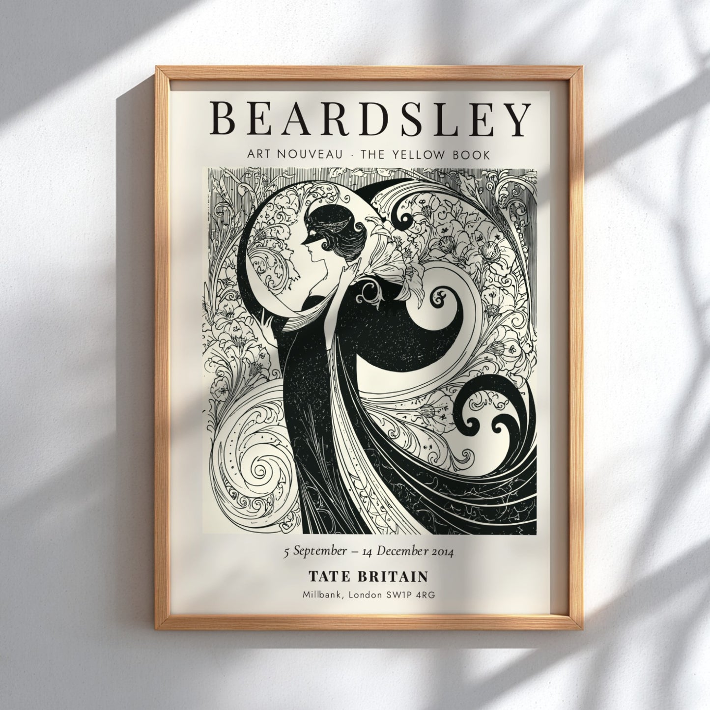 Aubrey Beardsley poster featuring intricate Art Nouveau design in monochrome tones