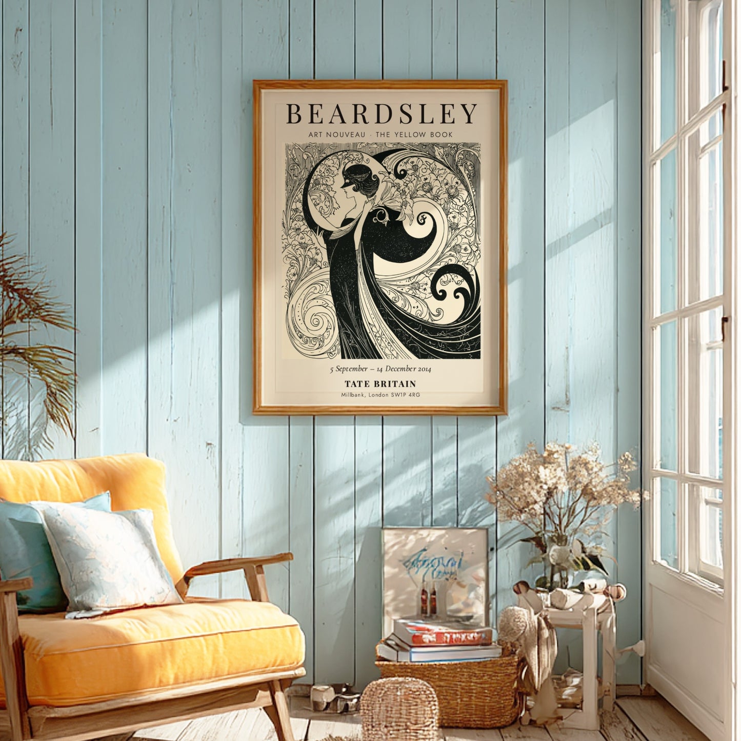 Aubrey Beardsley poster featuring intricate Art Nouveau design in monochrome tones
