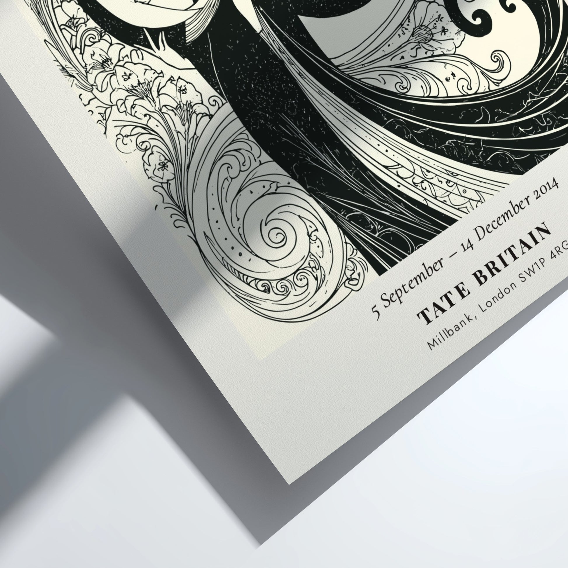 Aubrey Beardsley poster featuring intricate Art Nouveau design in monochrome tones