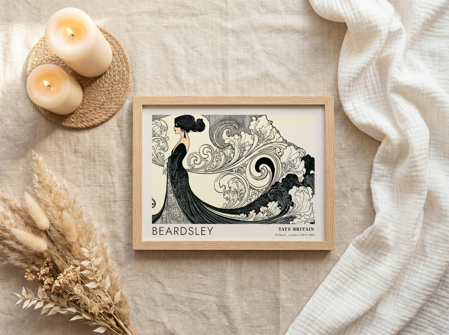 Wall art poster featuring Aubrey Beardsley illustration with flowing lines at Tate Britain.