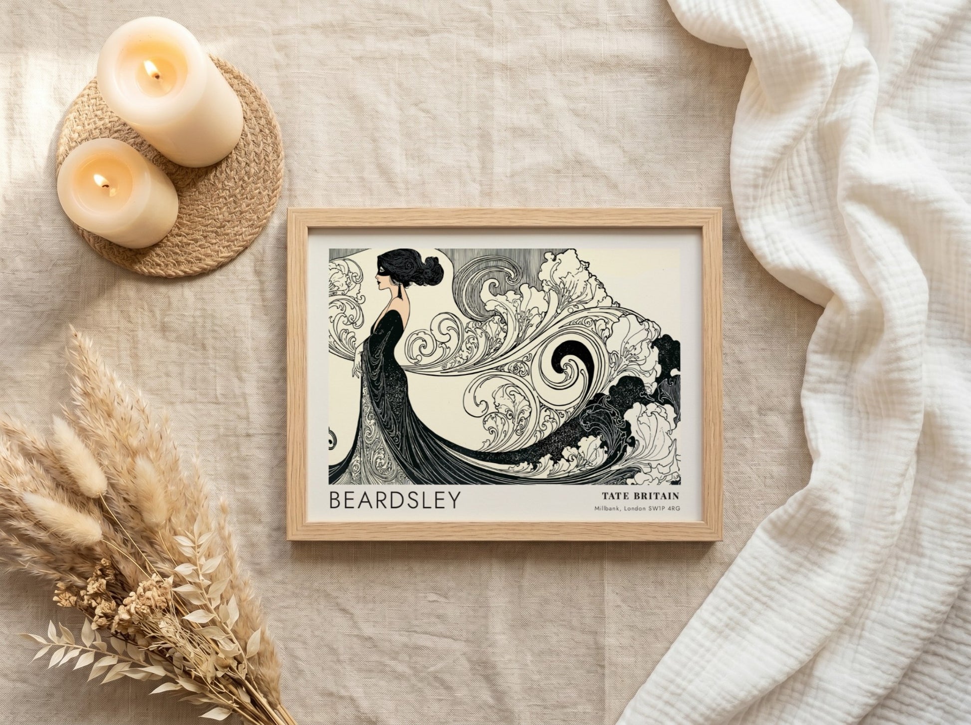 Wall art poster featuring Aubrey Beardsley illustration with flowing lines at Tate Britain.