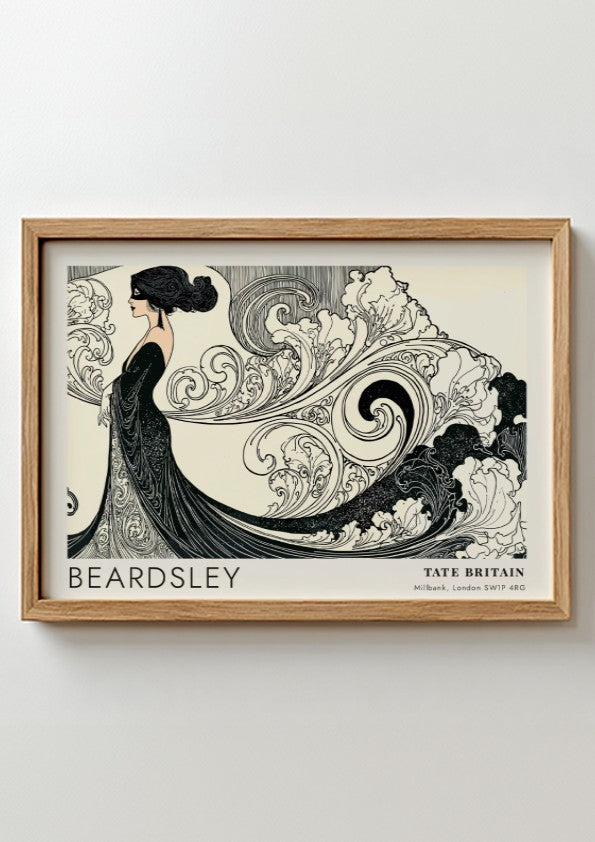 Wall art poster featuring Aubrey Beardsley illustration with flowing lines at Tate Britain.