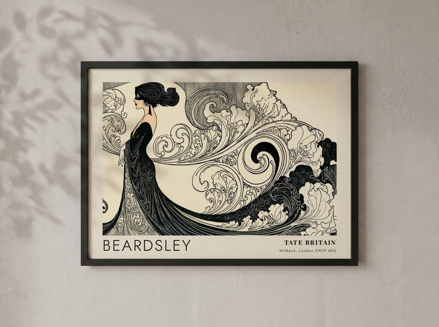 Wall art poster featuring Aubrey Beardsley illustration with flowing lines at Tate Britain.