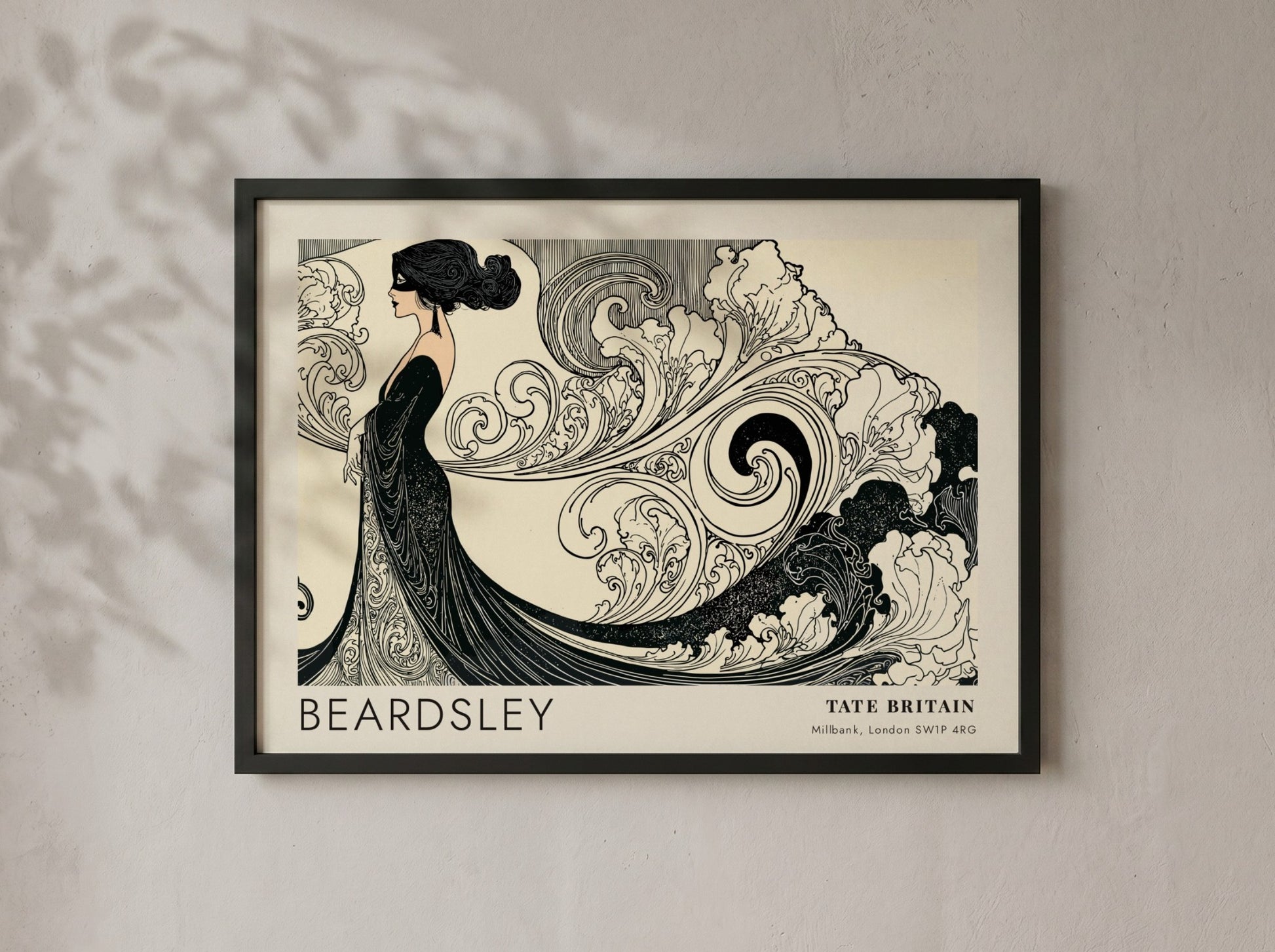 Wall art poster featuring Aubrey Beardsley illustration with flowing lines at Tate Britain.