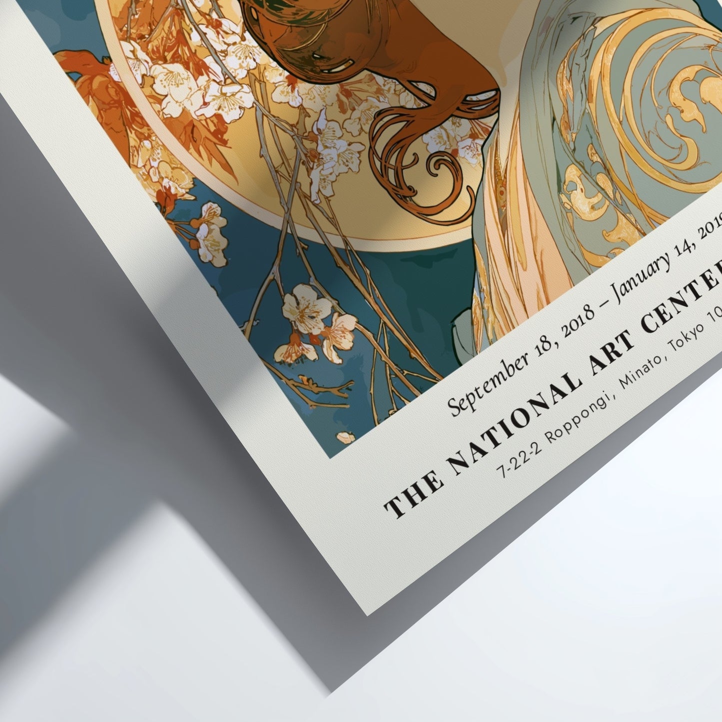 Alphonse Mucha poster showcasing Art Nouveau style with floral elements and elegant colors