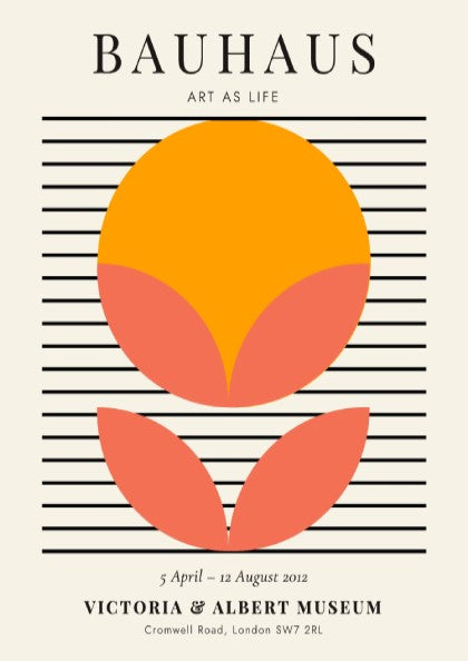 Bauhaus poster featuring geometric shapes in orange and pink, modern wall decor