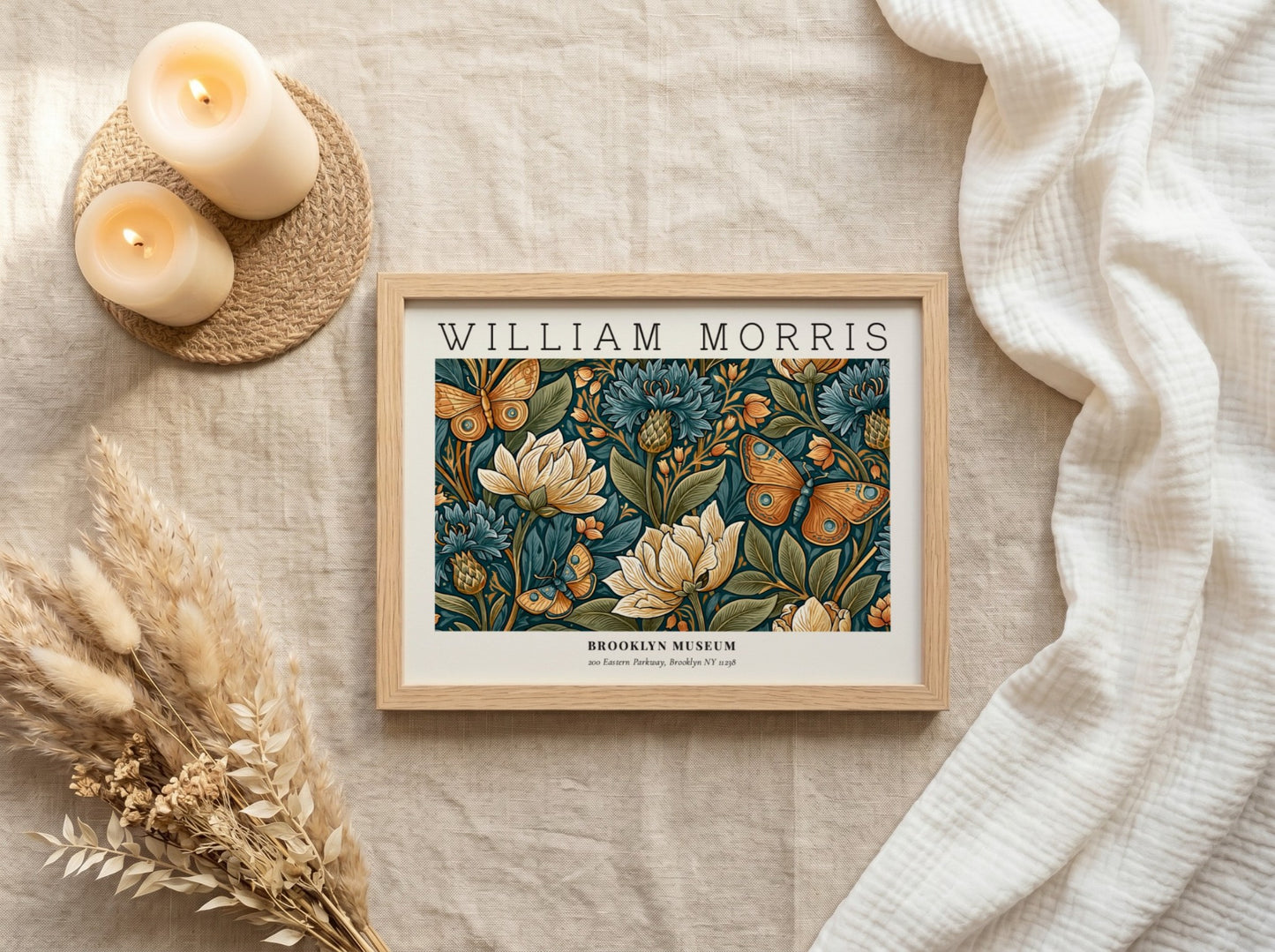 William Morris floral wall art print featuring intricate designs and vibrant colors