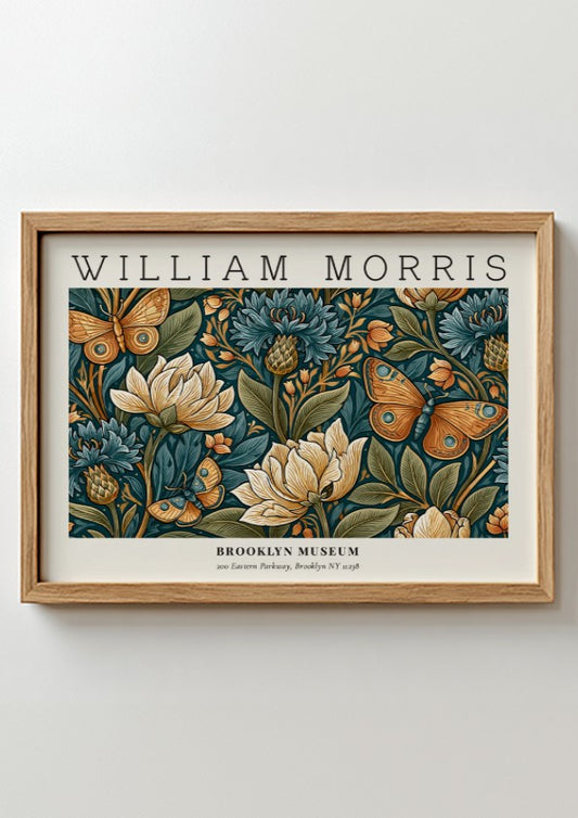 William Morris floral wall art print featuring intricate designs and vibrant colors