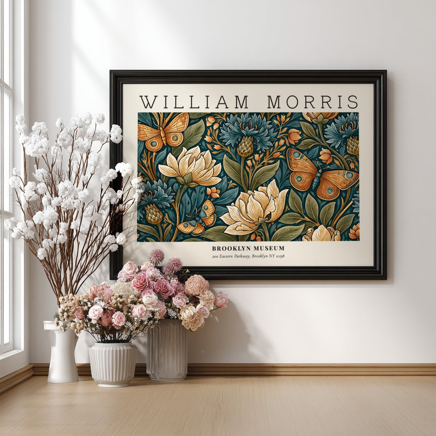 William Morris floral wall art print featuring intricate designs and vibrant colors