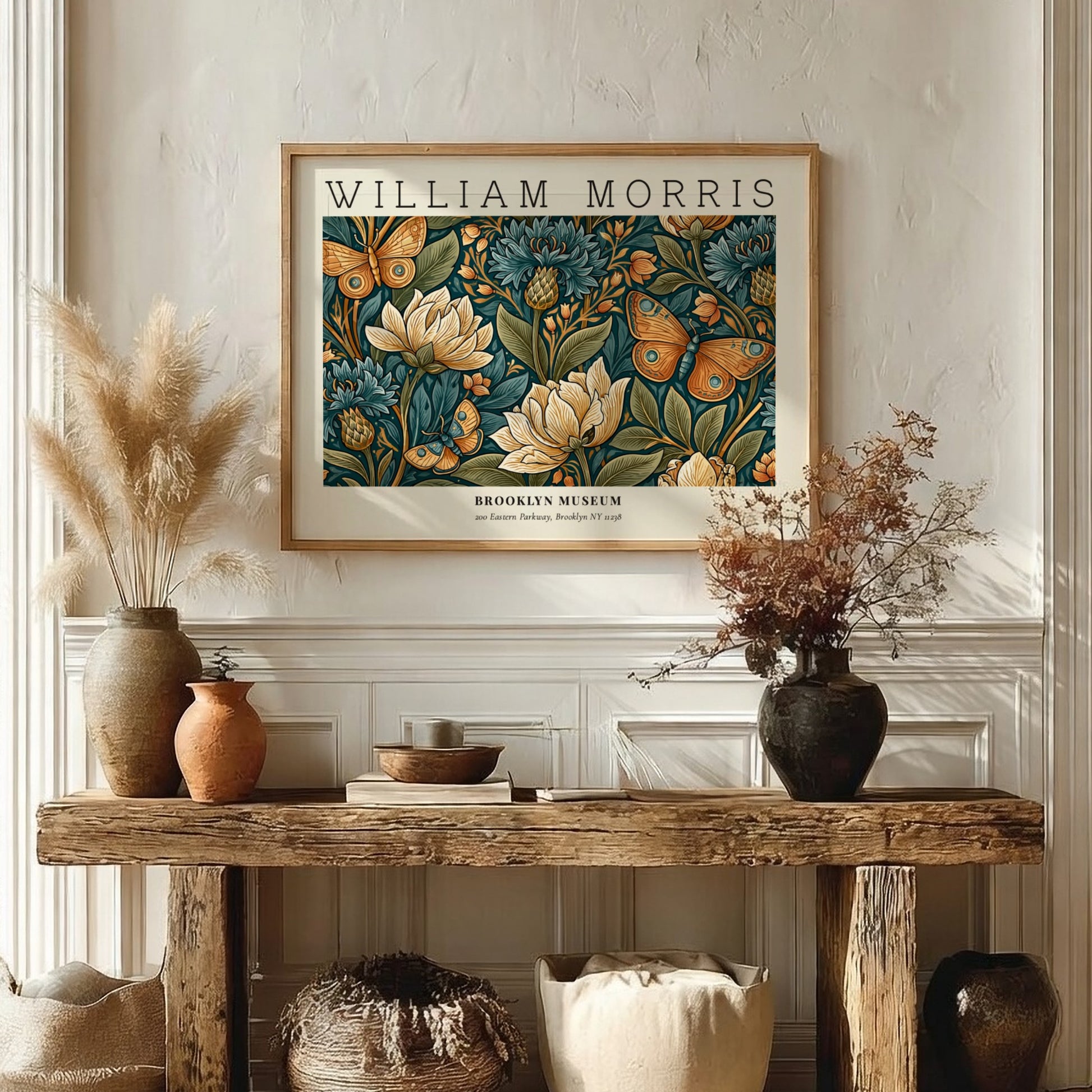 William Morris floral wall art print featuring intricate designs and vibrant colors