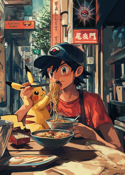 Ash and Pikachu Ramen Poster