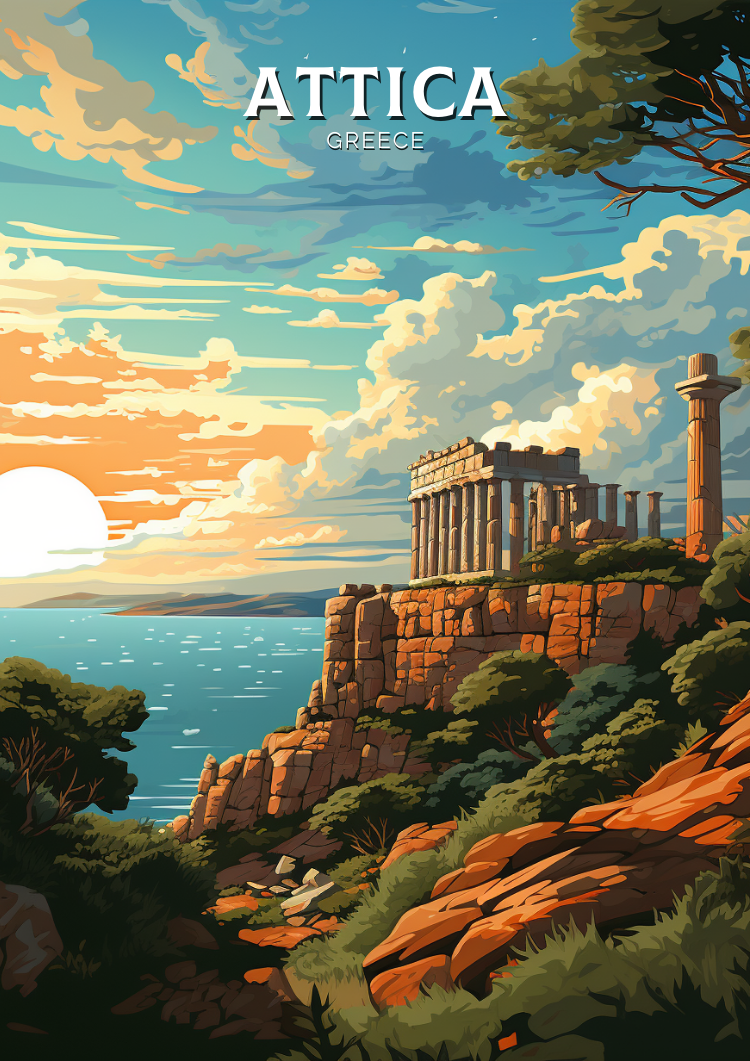 Europe ATTICA TRAVEL PRINT - GREECE ARTWORK