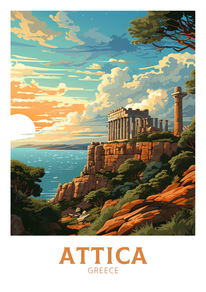 Europe ATTICA TRAVEL POSTER - GREECE ARTWORK