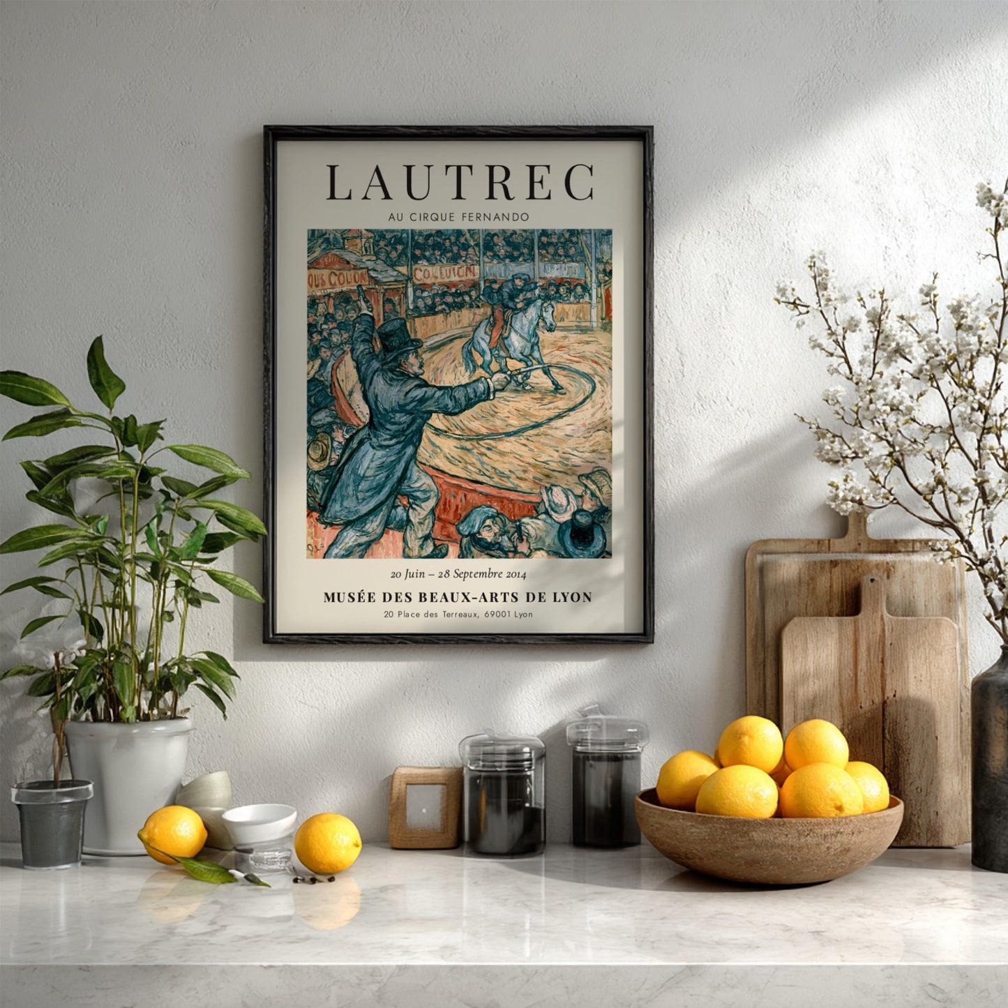Toulouse-Lautrec poster featuring Au Cirque Fernando with vibrant colors and circus scene