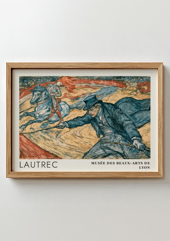 Wall art poster featuring Toulouse-Lautrec Au Cirque Fernando with a ringmaster and horse.