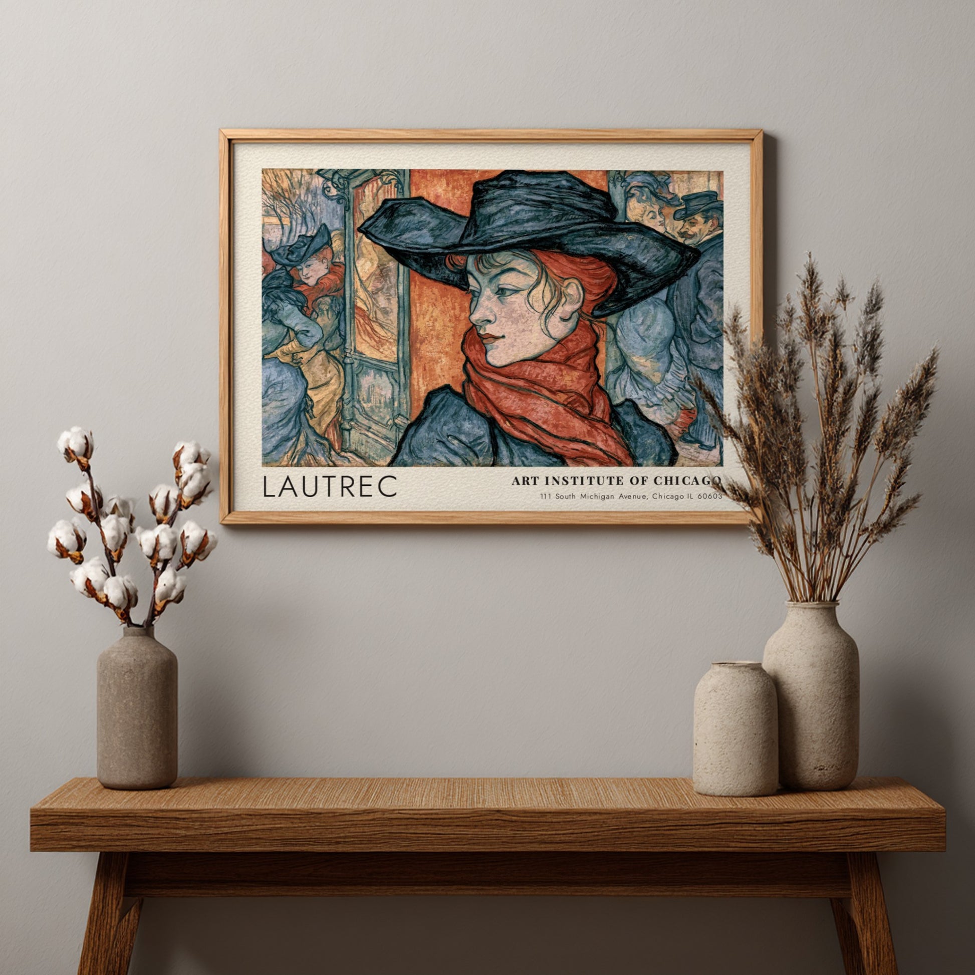 Wall art poster of Toulouse-Lautrec Au Moulin Rouge design with a woman wearing hat