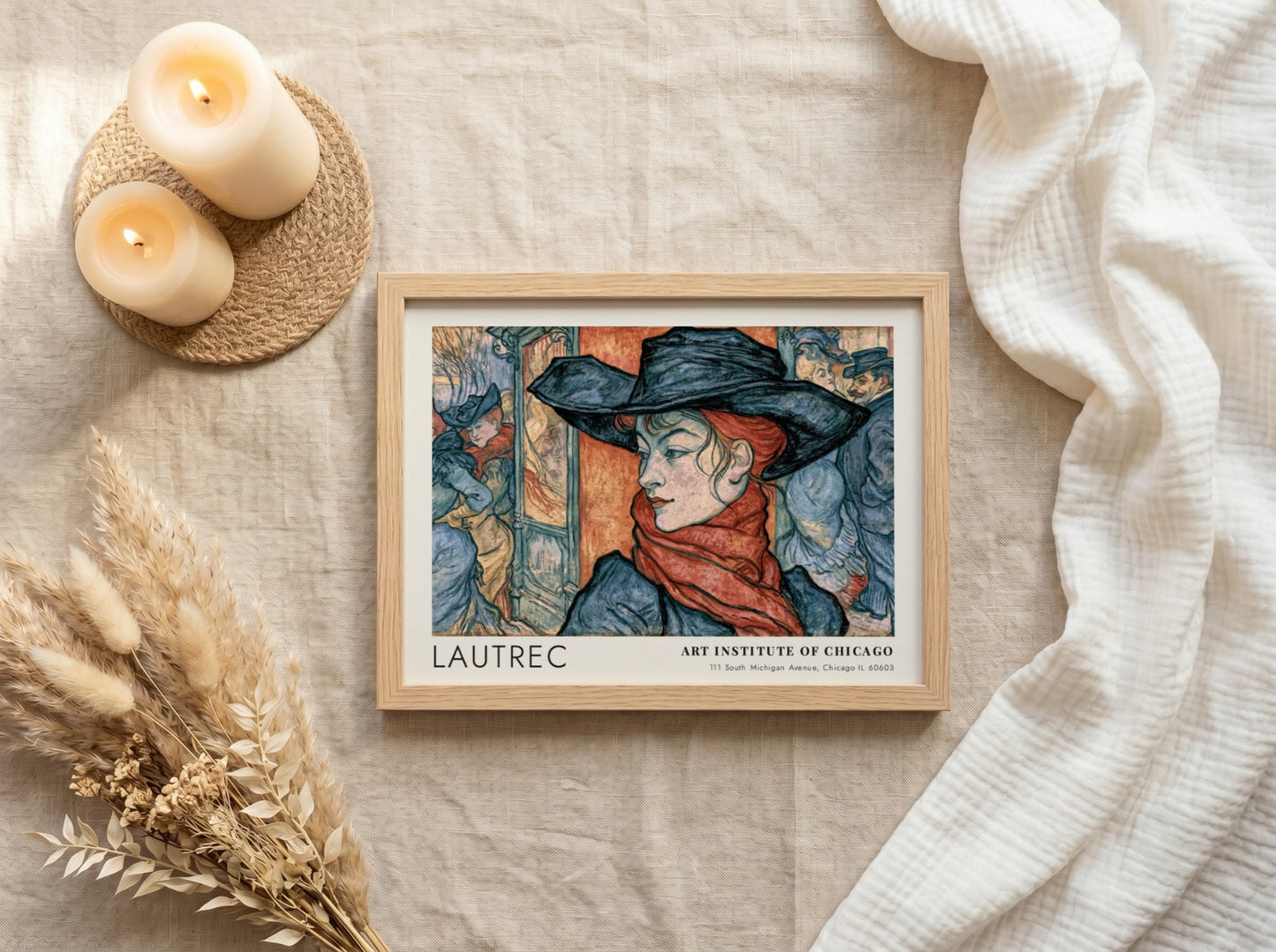 Wall art poster of Toulouse-Lautrec Au Moulin Rouge design with a woman wearing hat