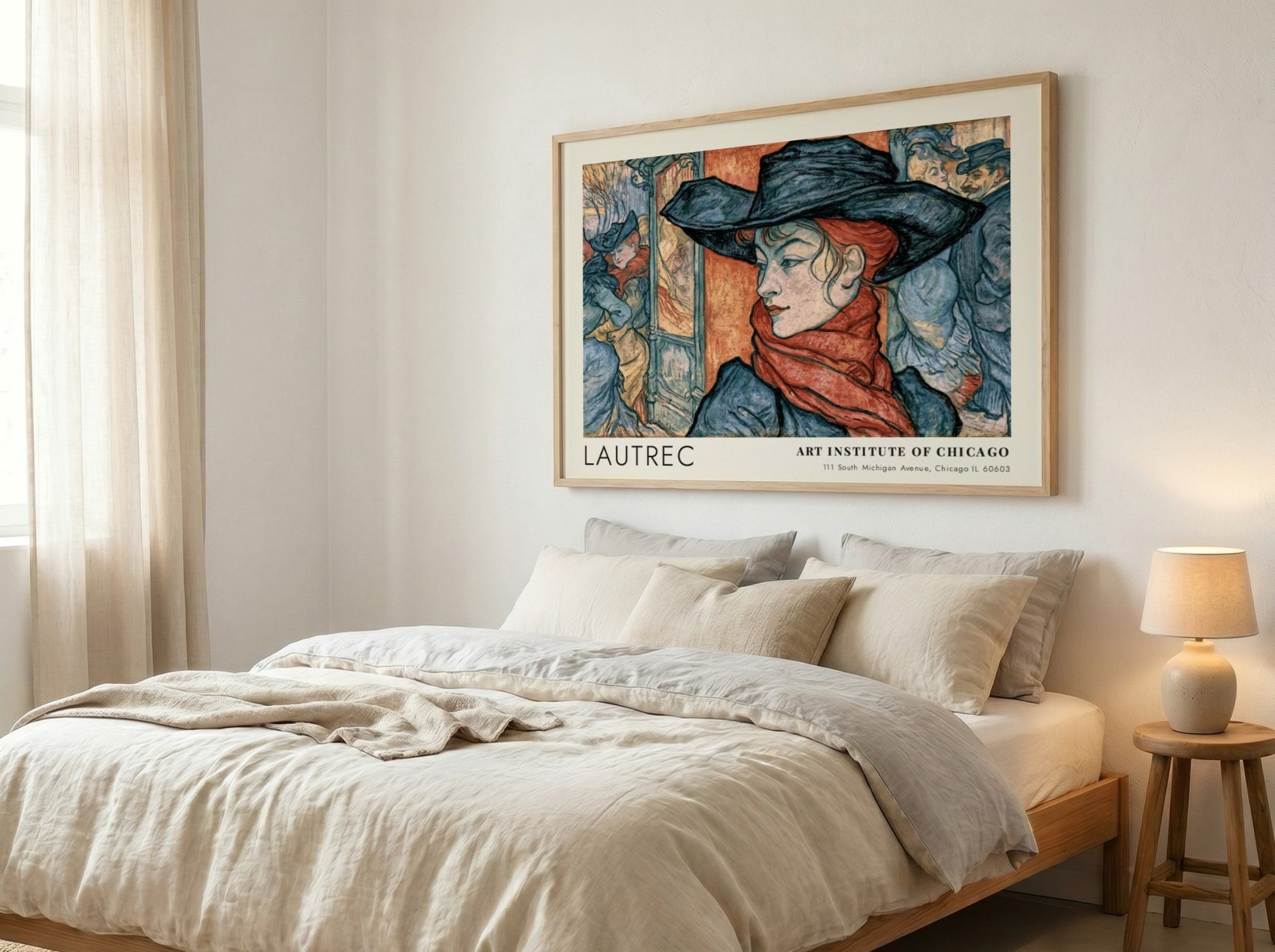 Wall art poster of Toulouse-Lautrec Au Moulin Rouge design with a woman wearing hat