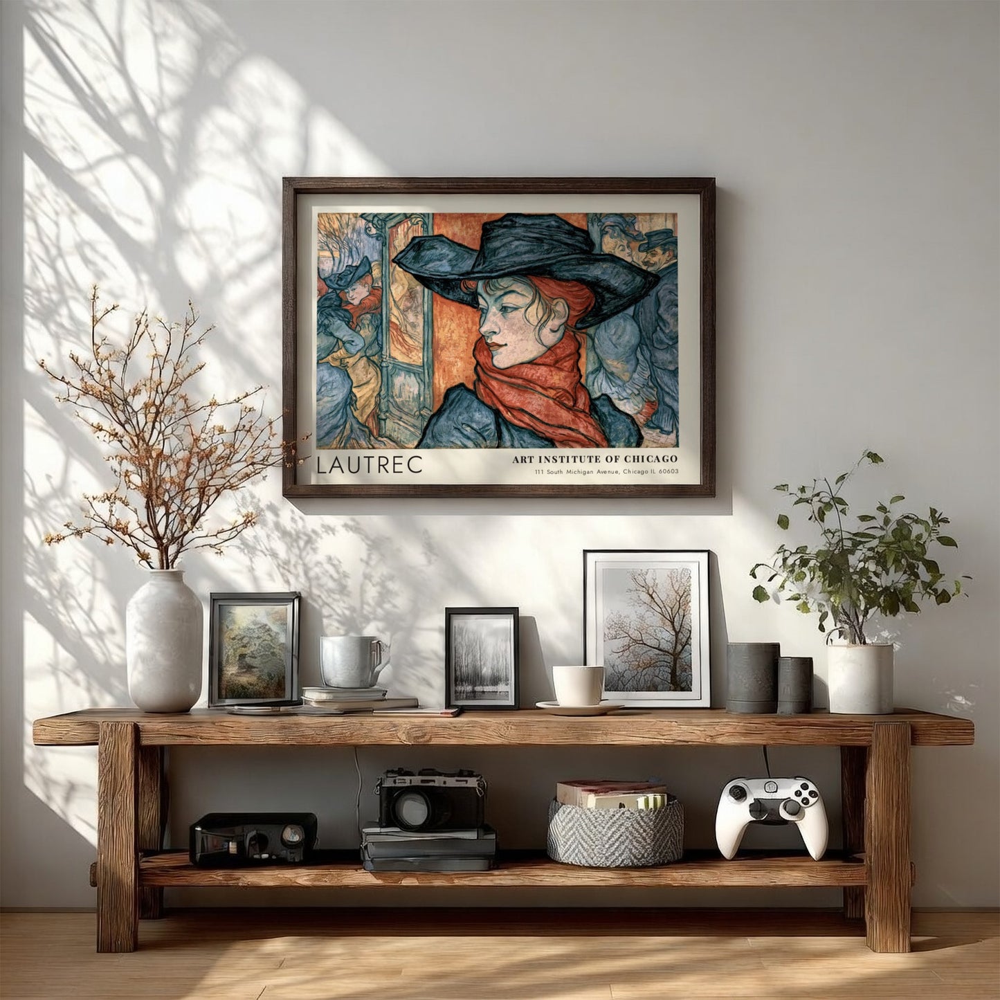 Wall art poster of Toulouse-Lautrec Au Moulin Rouge design with a woman wearing hat