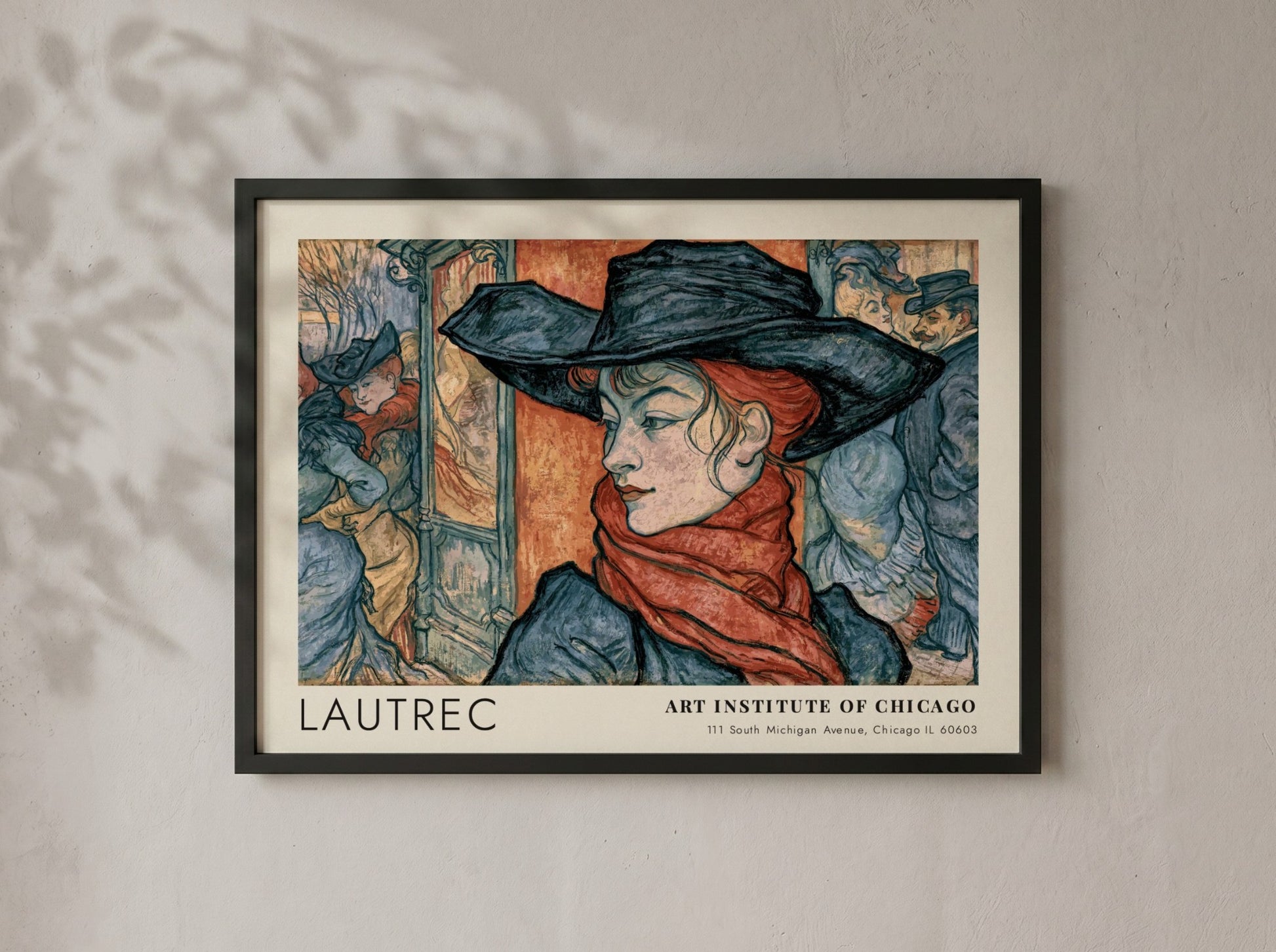 Wall art poster of Toulouse-Lautrec Au Moulin Rouge design with a woman wearing hat