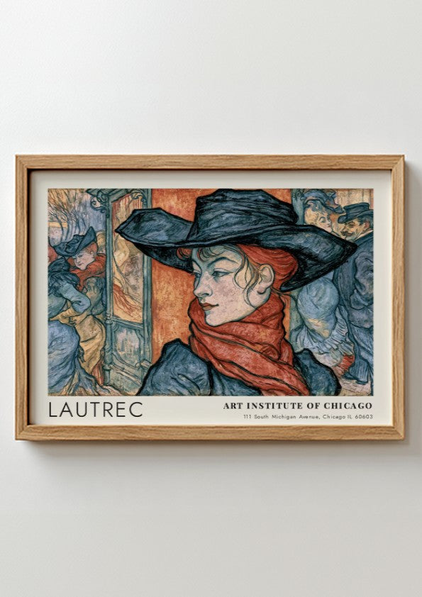 Wall art poster of Toulouse-Lautrec Au Moulin Rouge design with a woman wearing hat