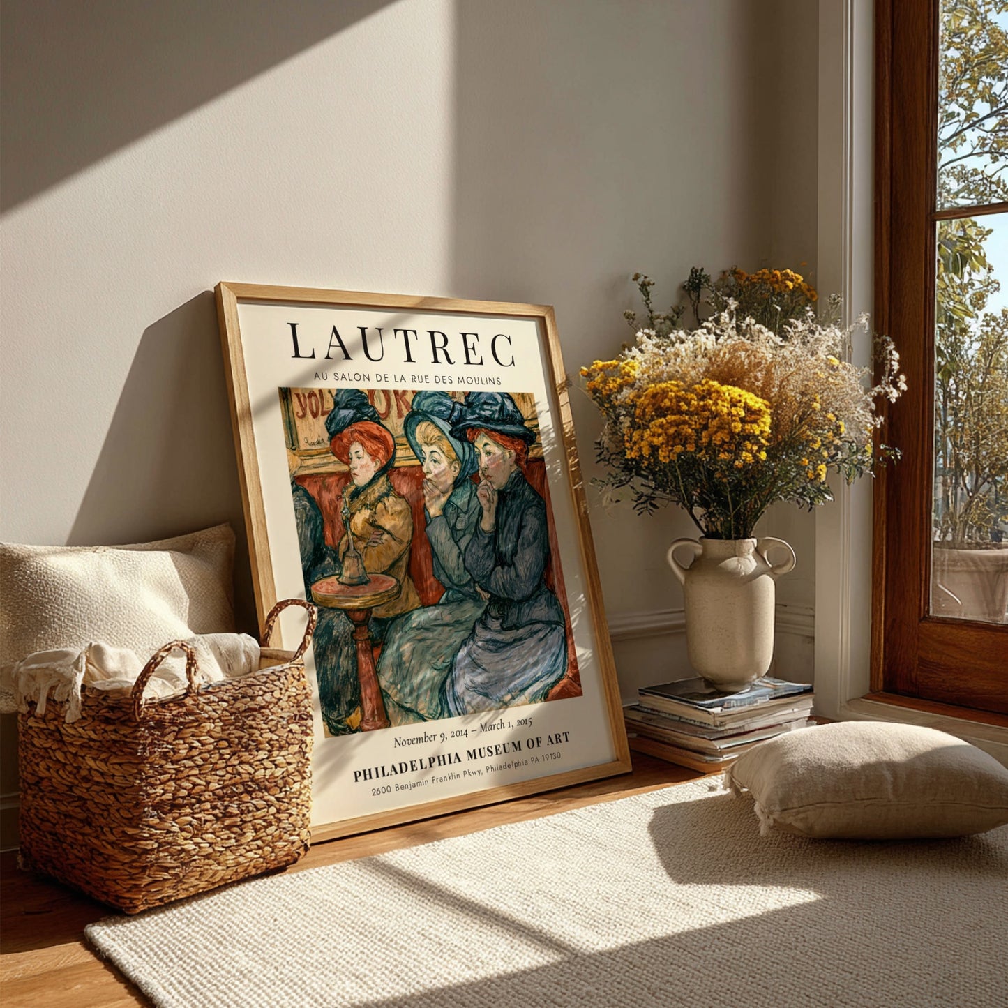 Toulouse-Lautrec poster featuring Au Salon de la Rue des Moulins with vibrant colors and elegant figures