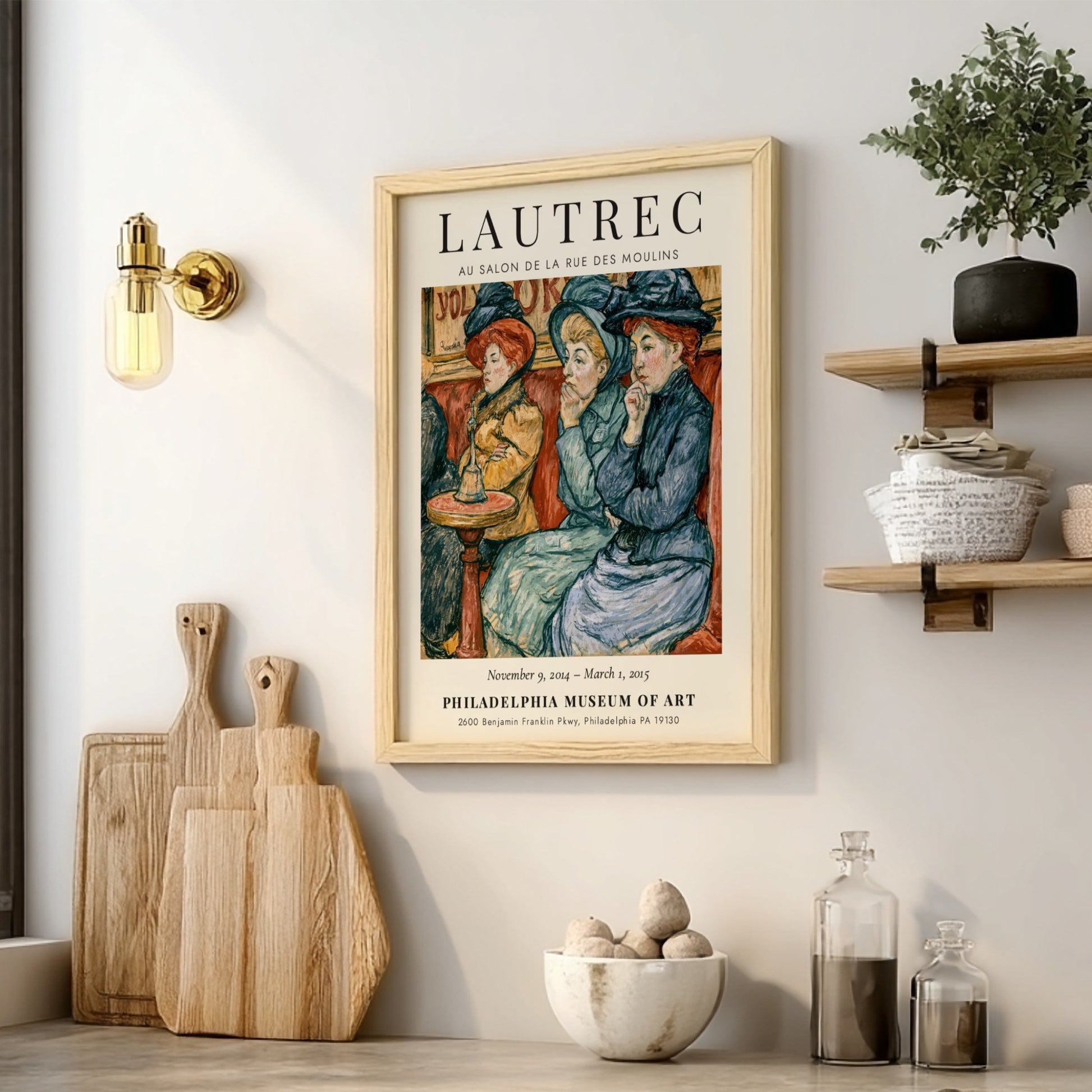 Toulouse-Lautrec poster featuring Au Salon de la Rue des Moulins with vibrant colors and elegant figures