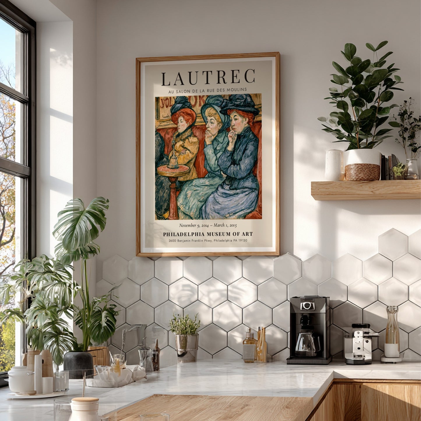 Toulouse-Lautrec poster featuring Au Salon de la Rue des Moulins with vibrant colors and elegant figures
