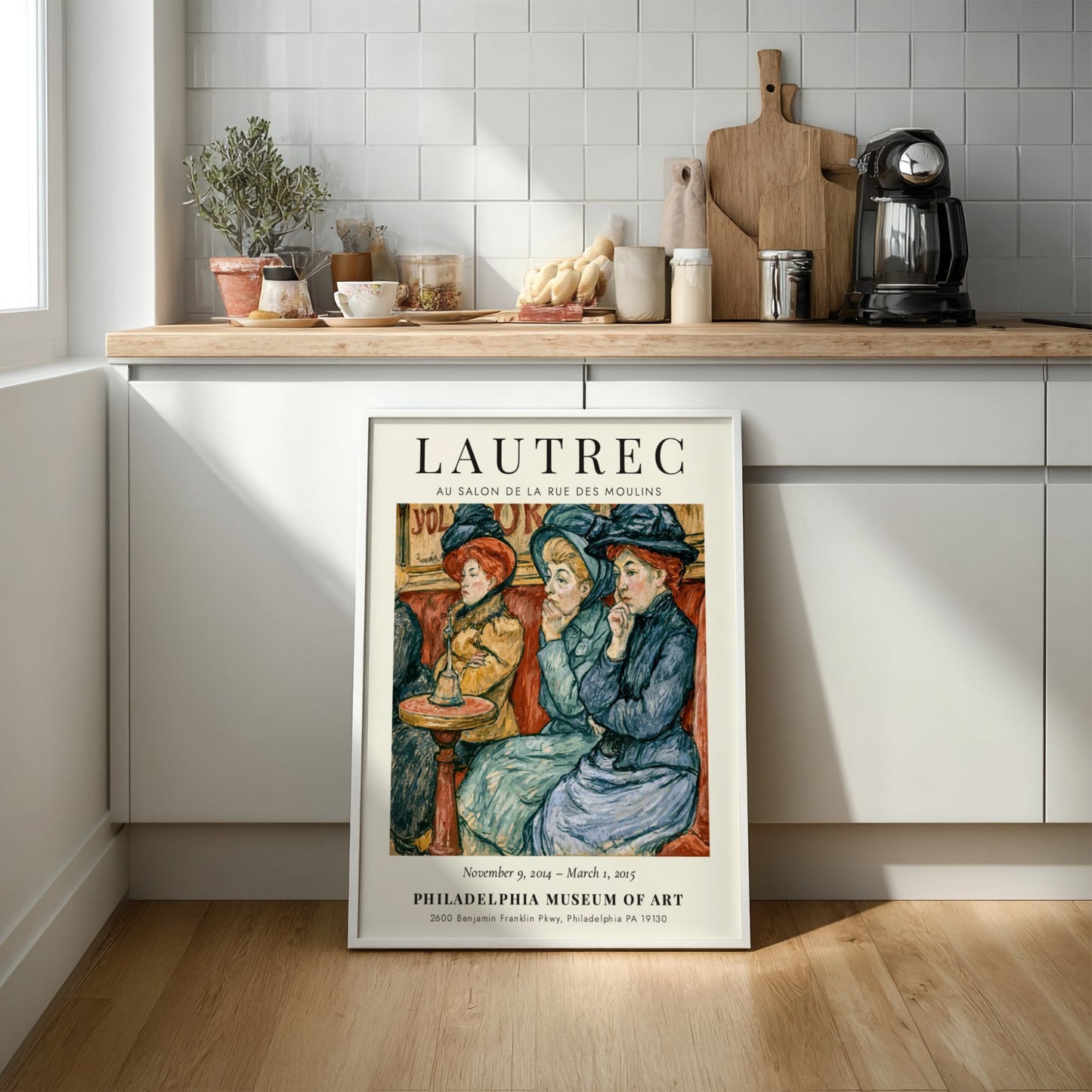 Toulouse-Lautrec poster featuring Au Salon de la Rue des Moulins with vibrant colors and elegant figures