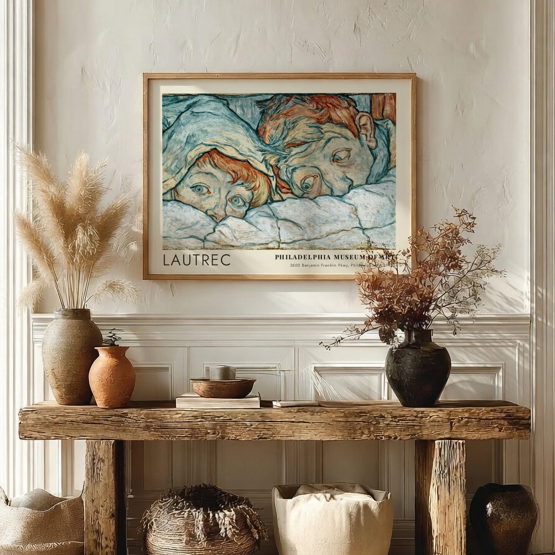 Wall art poster of Lautrec Au Salon de la Rue des Moulins in wood frame.