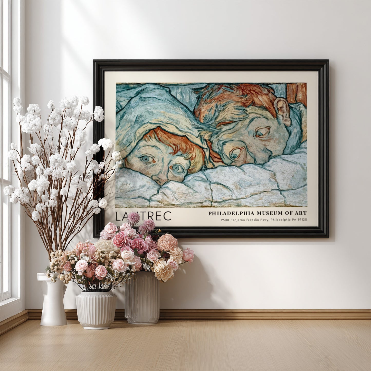 Wall art poster of Lautrec Au Salon de la Rue des Moulins in wood frame.