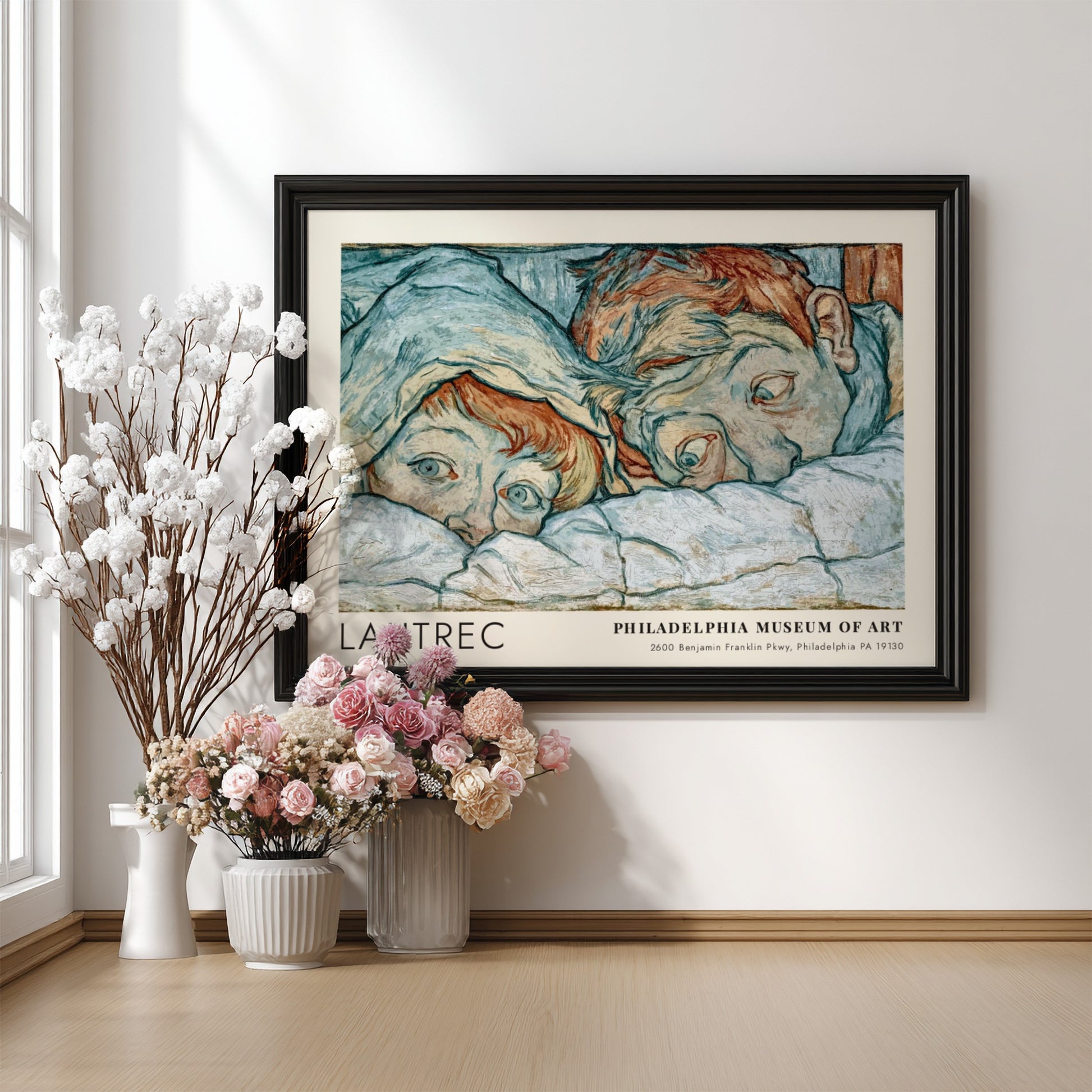 Wall art poster of Lautrec Au Salon de la Rue des Moulins in wood frame.