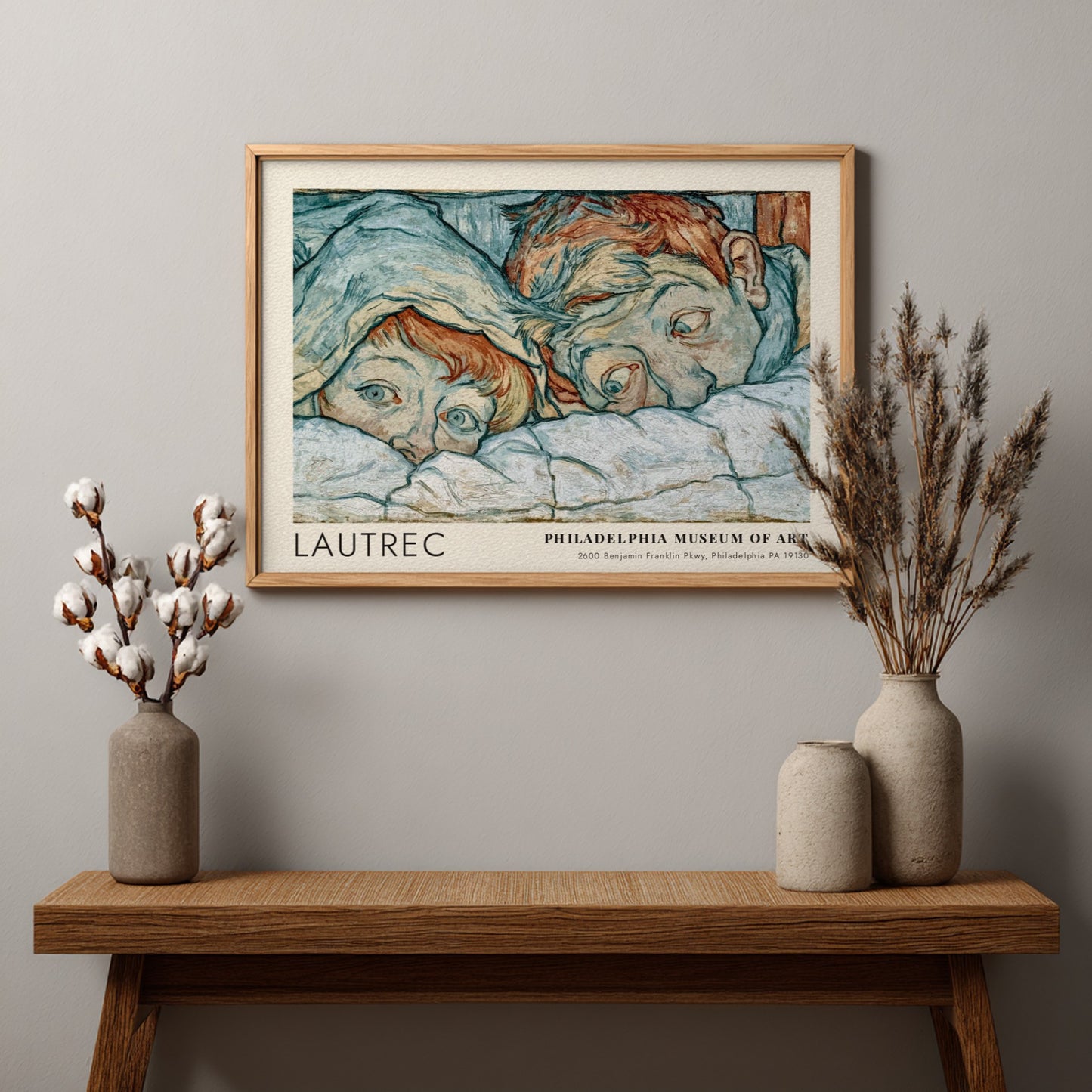 Wall art poster of Lautrec Au Salon de la Rue des Moulins in wood frame.
