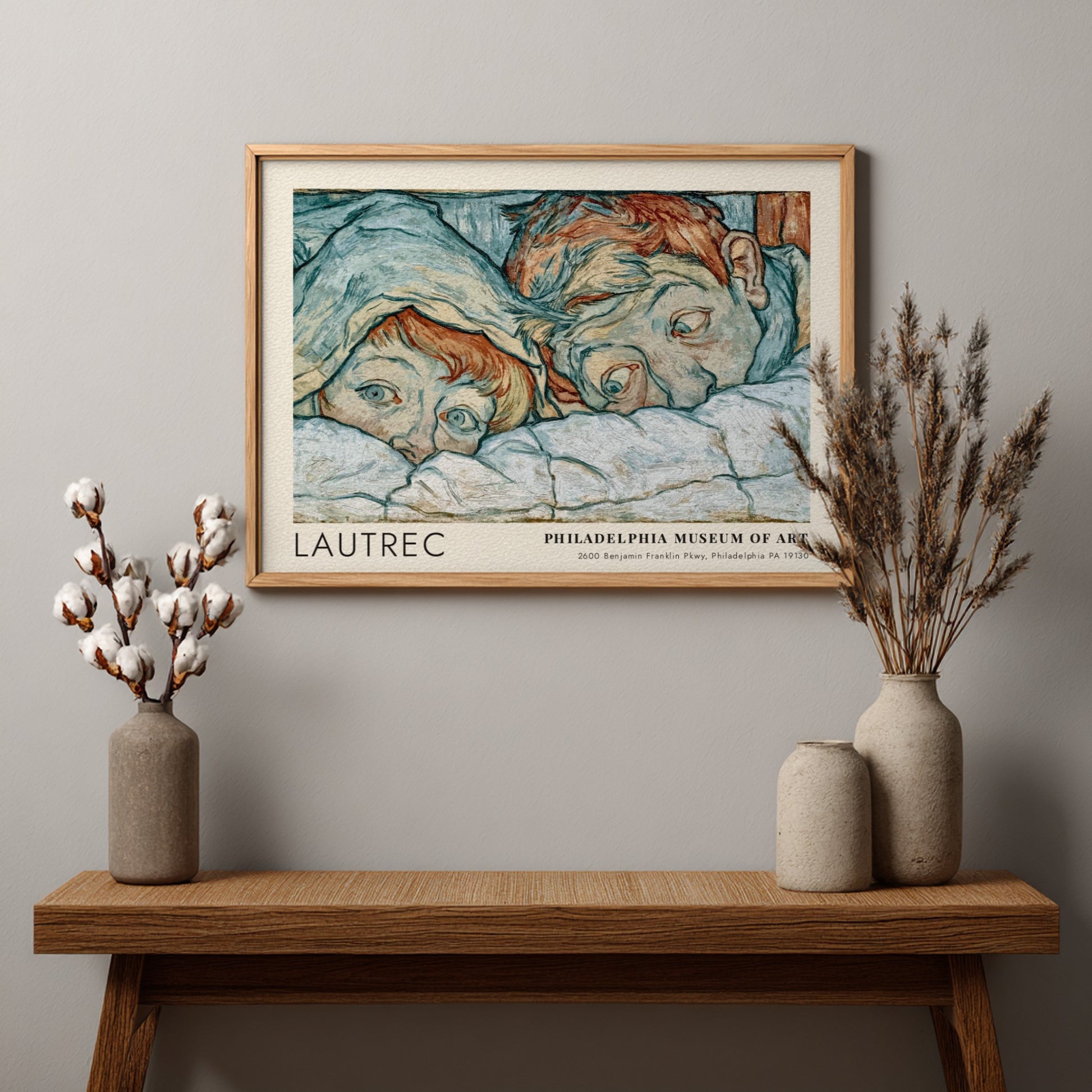 Wall art poster of Lautrec Au Salon de la Rue des Moulins in wood frame.