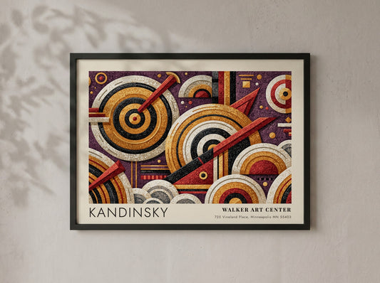 Wall art poster featuring Kandinsky's Auf Weiss II geometric abstract design in gold purple