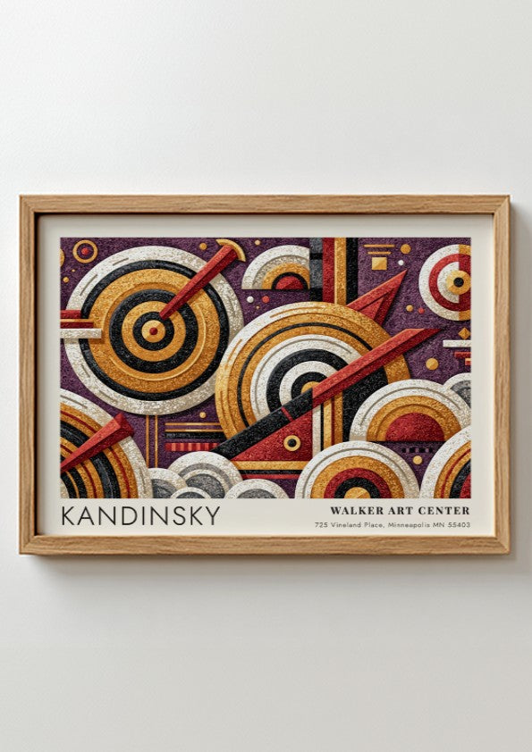 Wall art poster featuring Kandinsky's Auf Weiss II geometric abstract design in gold purple