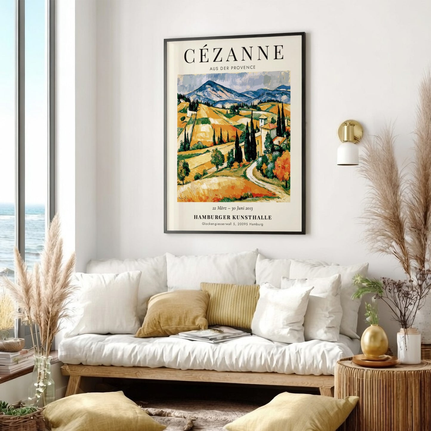 Cézanne Exhibition Poster featuring vibrant Provence landscape with rolling hills and rich colors